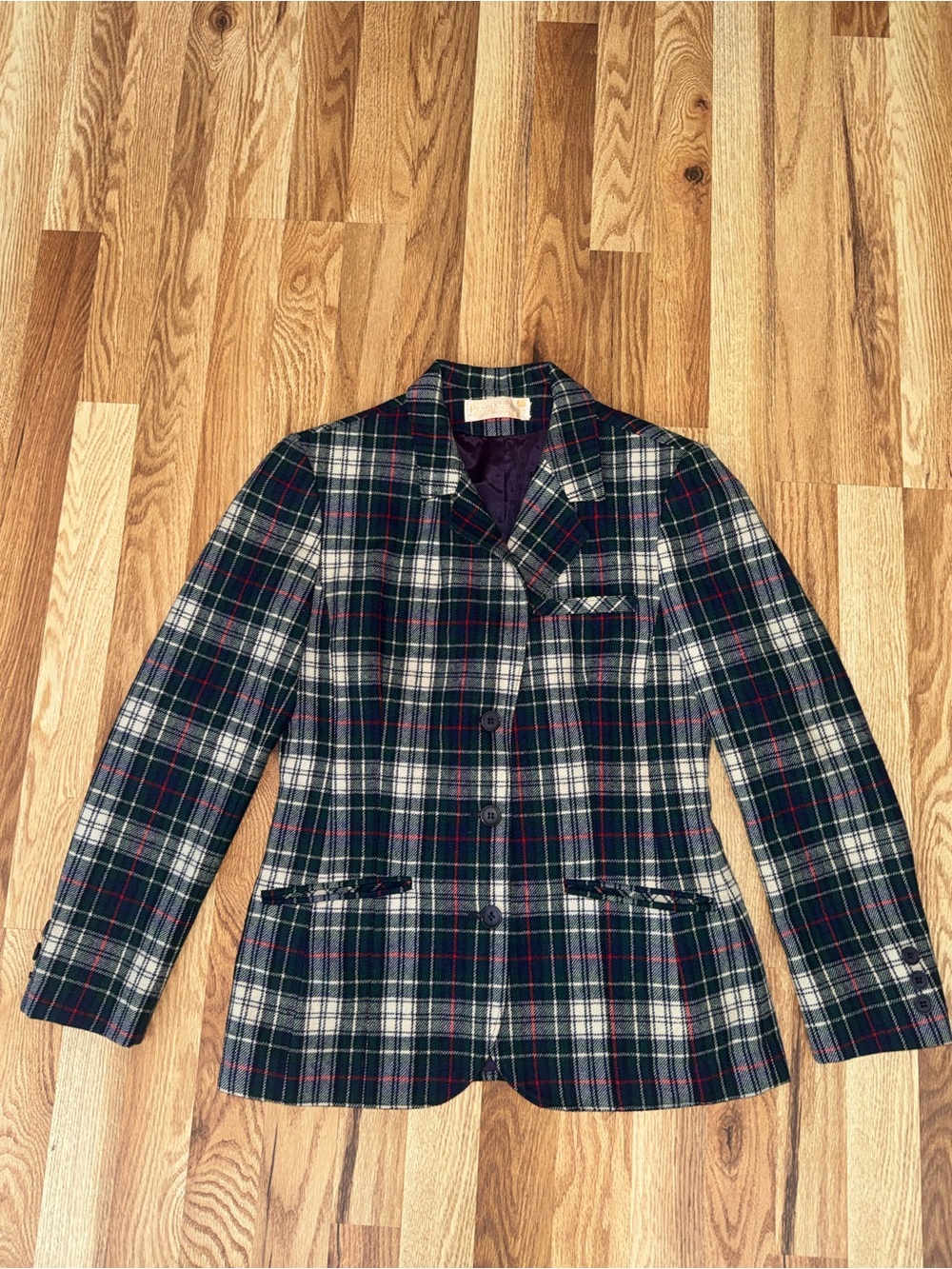 Pendleton Vintage Women’s Plaid Wool Lined Button Blazer Green Size 10